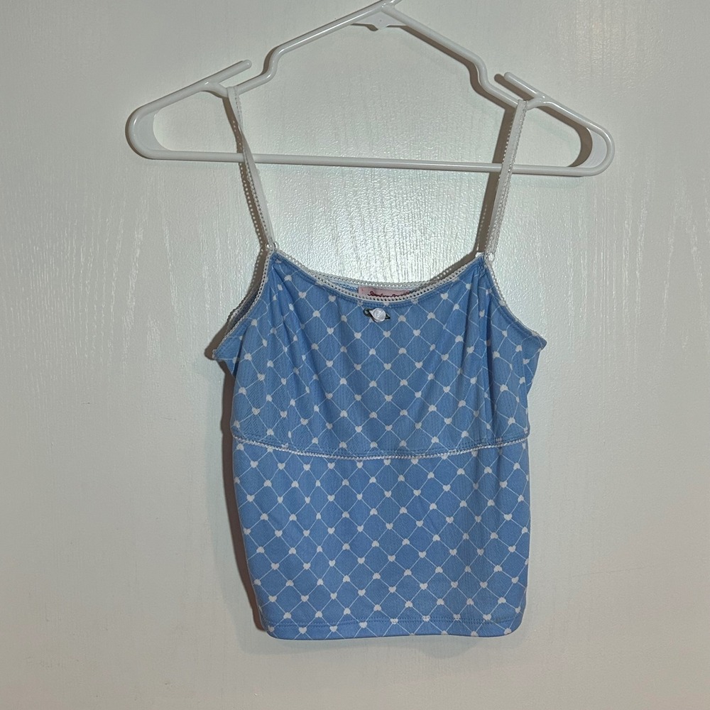 Strawberry‎ Skye Blue Heart Lattice Pointelle Lace Trim Camisole Top Small Y2K